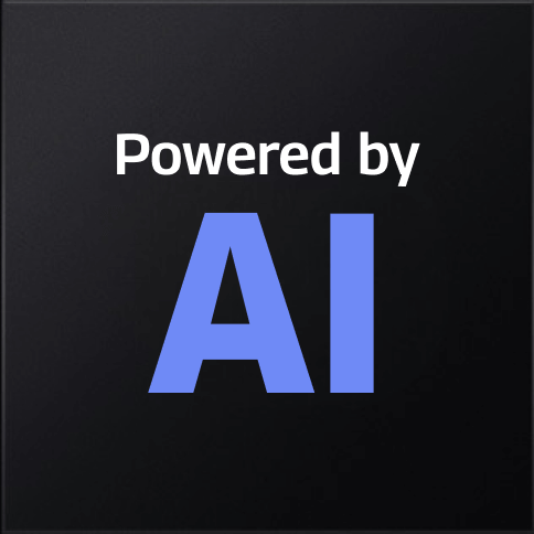 Ícone representando um processador com os dizeres: Powered by AI